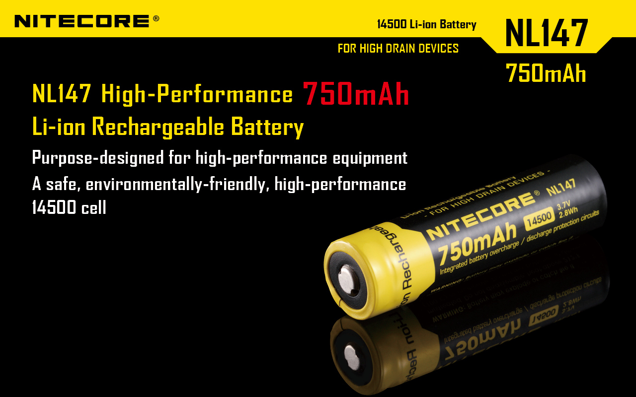 Nitecore NL147 750mAh 14500 3.7V 2.8Wh Li-ion Rechargeable Battery For High  Drain Devices